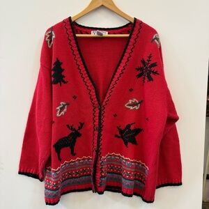 Vintage Button Up Nordic Fair Isle Knit
Cardigan Sweater Moose Women's Size 2X